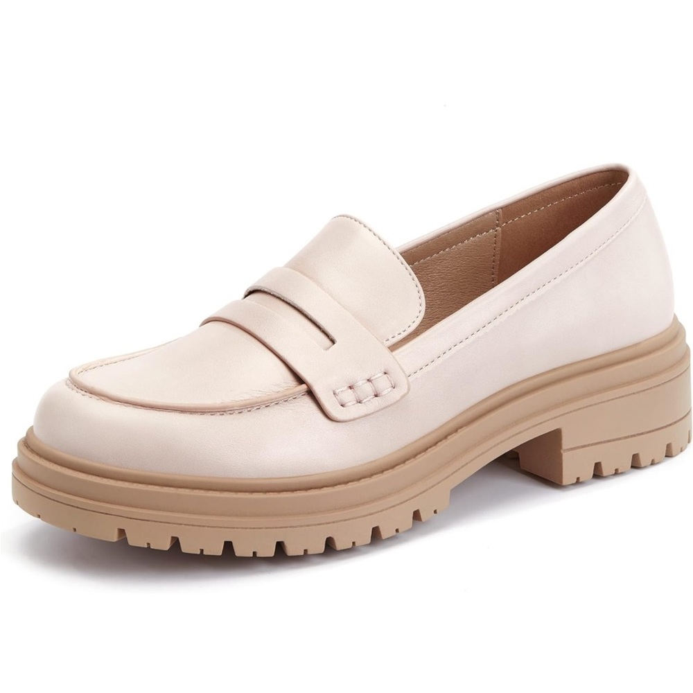Beige Lug Sole Loafers